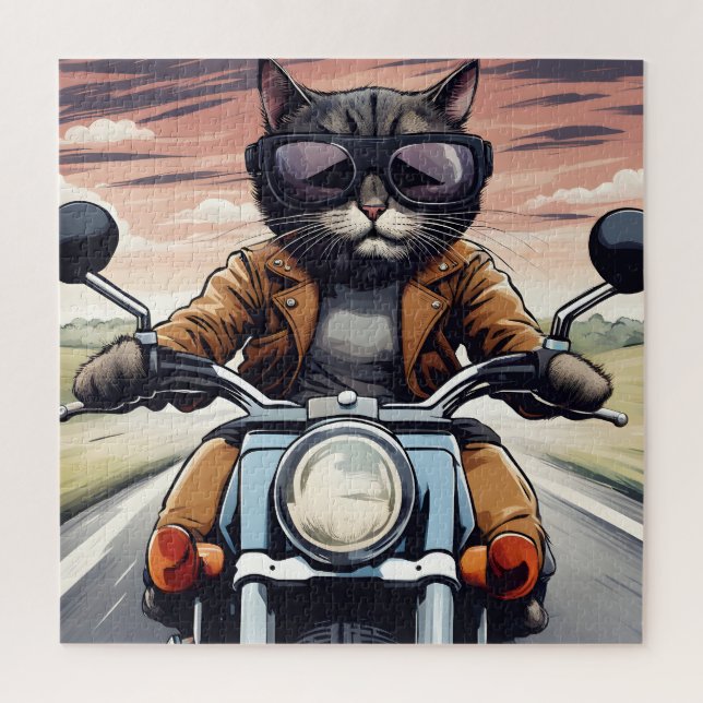 Katze auf dem Motorrad Puzzle (Vertikal)