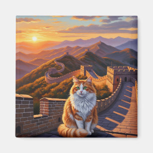 Katze auf der großen Mauer der China Reisen Magnet