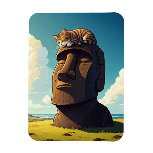 Katze auf der Osterinsel Moai Magnet (Vertikal)