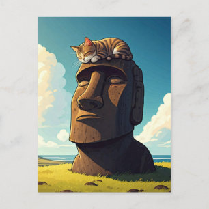 Katze auf der Osterinsel Moai Postkarte