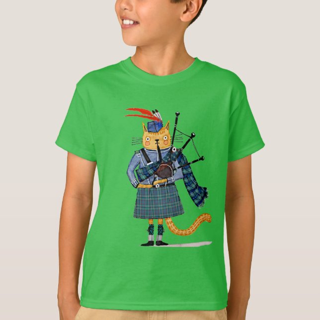 Katze auf der Sackpfeife - T-Shirt (Vorderseite)