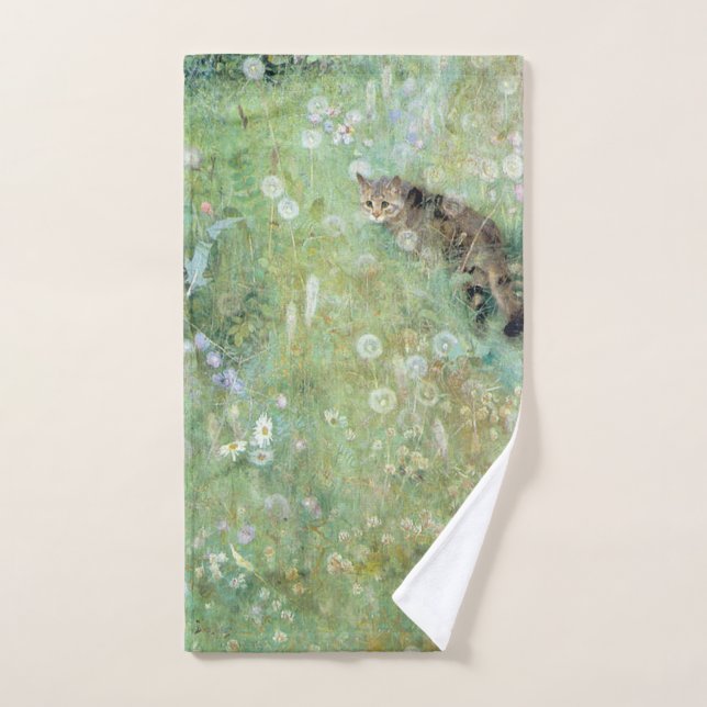 Katze auf der Sommerwiese, Bruno Liljefors Handtuch (Handtuch)