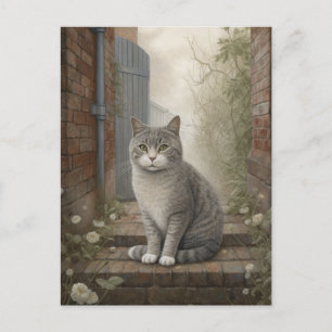 Katze auf der Straßenkarte Postkarte