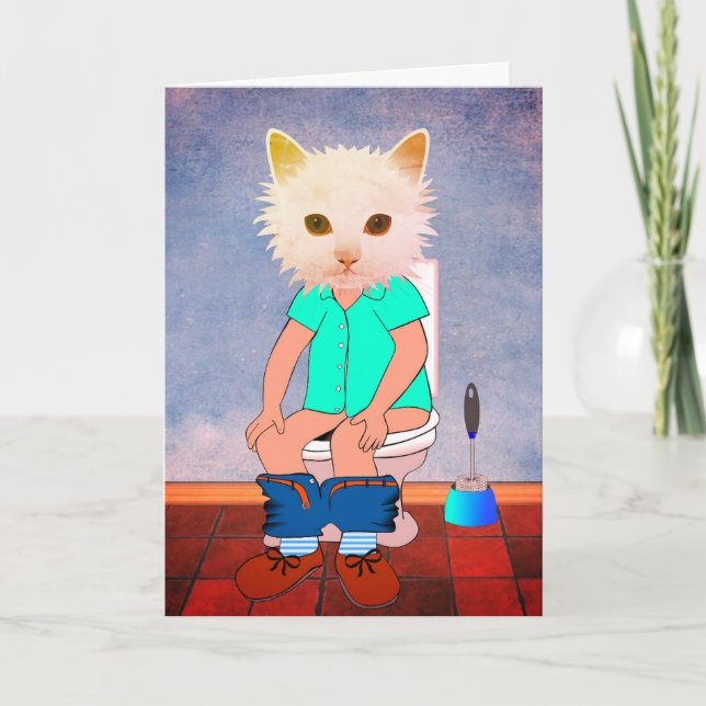 KATZE AUF DER TOILETTE FUNNY DENKEN SIE KARTEN (Vorderseite)