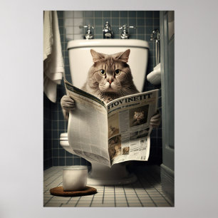 Katze auf der Toilette Lesen einer Zeitung Poster