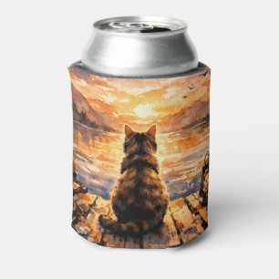 Katze auf Dock bei Sonnenuntergang Dosenkühler
