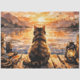 Katze auf Dock bei Sonnenuntergang Seidenpapier