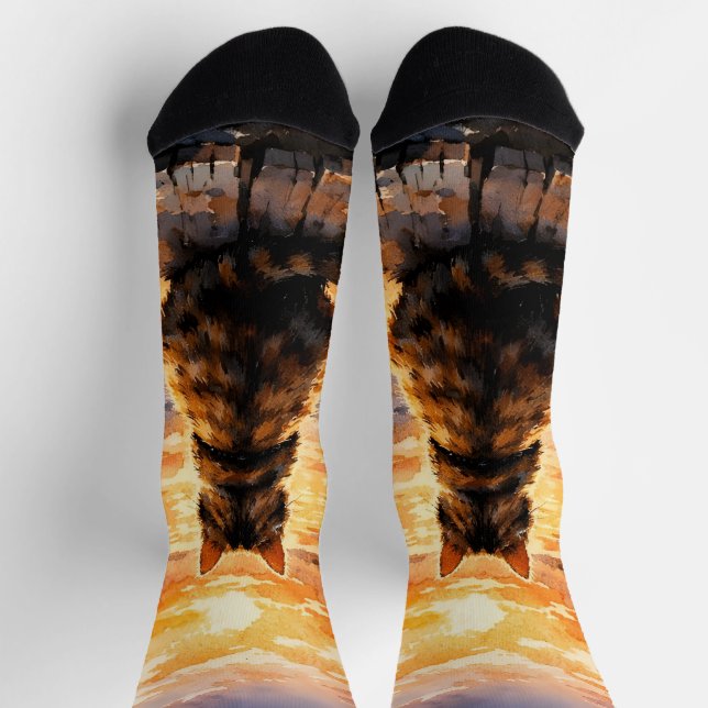 Katze auf Dock bei Sonnenuntergang Socken (Oben)
