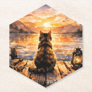 Katze auf Dock bei Sonnenuntergang Untersetzer