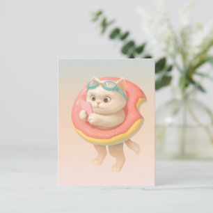 Katze auf Donut-Pool-Schwimmer Ankündigungspostkarte