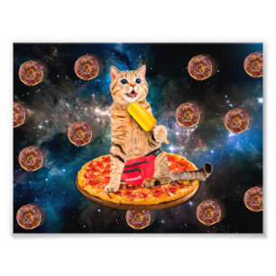 Katze auf eine Pizza, die Lollo isst Fotodruck