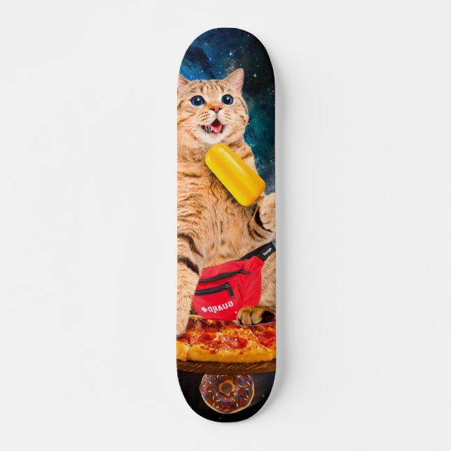 Katze auf eine Pizza, die Lollo isst Skateboard (Vorne)