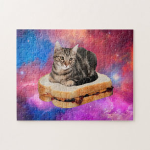 Katze auf einem Brot im Weltraum Puzzle