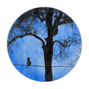 Katze auf einem Draht Blue Moon Glass Schneidebrett