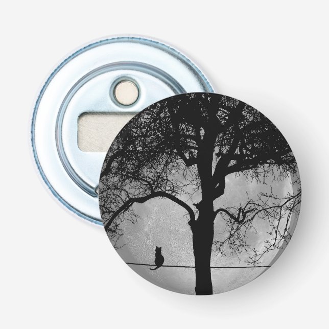 Katze auf einem Draht Vollmond Flaschenöffner (Vorderseite)