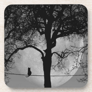 Katze auf einem Draht Vollmond Getränkeuntersetzer