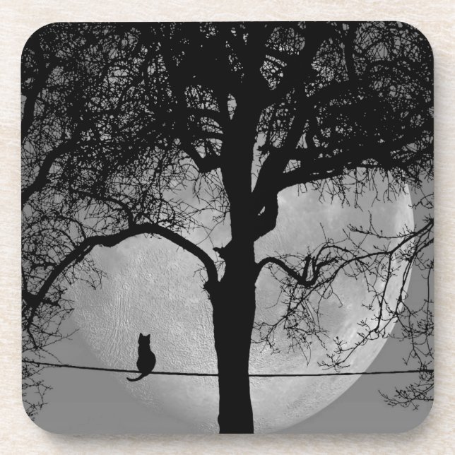 Katze auf einem Draht Vollmond Getränkeuntersetzer (Vorderseite)
