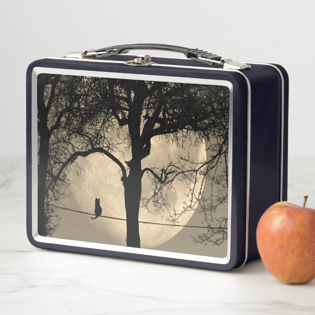 Katze auf einem Draht Vollmond Metall Brotdose (Beispiel)