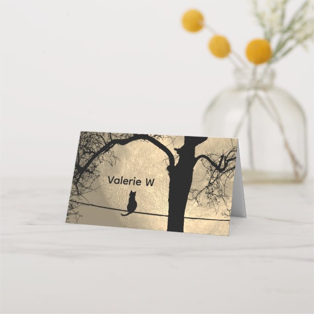 Katze auf einem Draht Vollmond Platzkarte (Vorderseite)