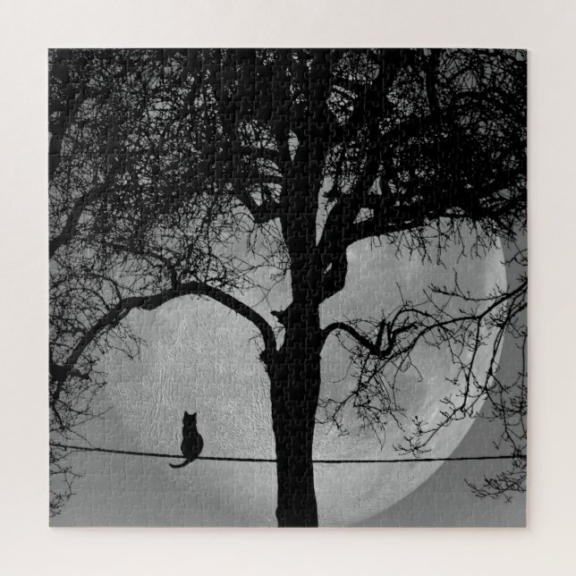 Katze auf einem Draht Vollmond Puzzle (Vertikal)