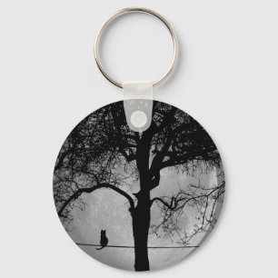 Katze auf einem Draht Vollmond Schlüsselanhänger