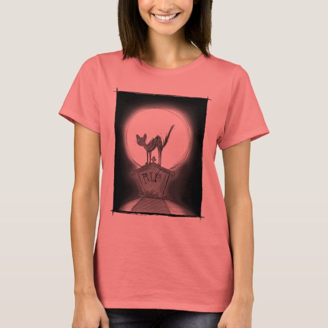 Katze auf einem Grabstein T-Shirt (Vorderseite)