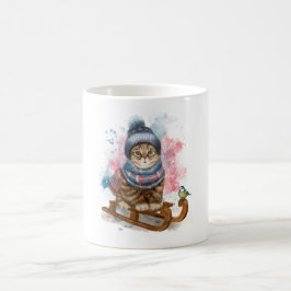 Katze auf einem Schlitten, Katze auf Lover Tasse