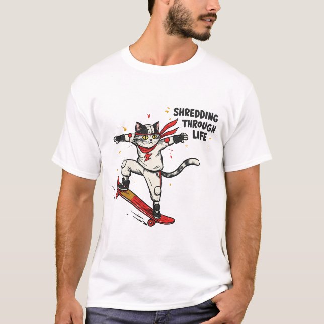 Katze auf einem Skateboard T-Shirt (Vorderseite)