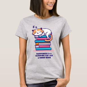Katze auf einem Stapel Bücher Niedlich Personalisi T-Shirt
