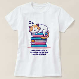 Katze auf einem Stapel Bücher Niedlich Personalisi T-Shirt