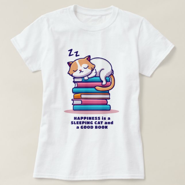 Katze auf einem Stapel Bücher Niedlich Personalisi T-Shirt (Design vorne)