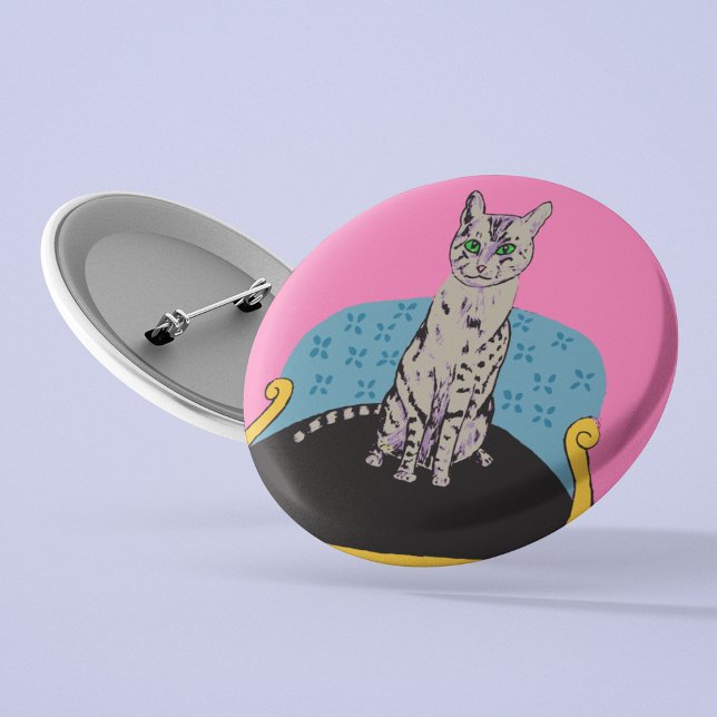 Katze auf einem Stuhl Button Abzeichen Katzenliebh (Von Creator hochgeladen)