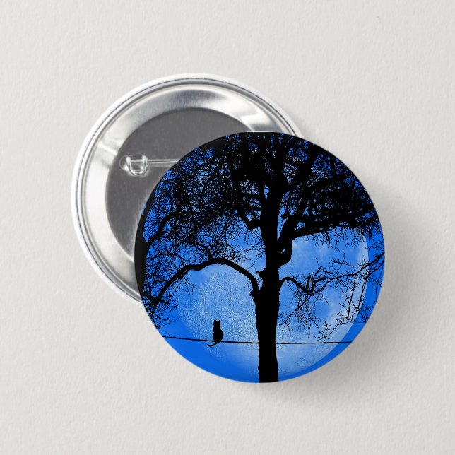 Katze auf einem Wirt Blue Moon Button (Vorne & Hinten)