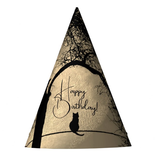 Katze auf einem Wirt Vollmond Happy Partyhütchen (Vorderseite)