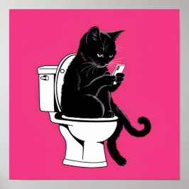 Katze auf einer Toilette Poster