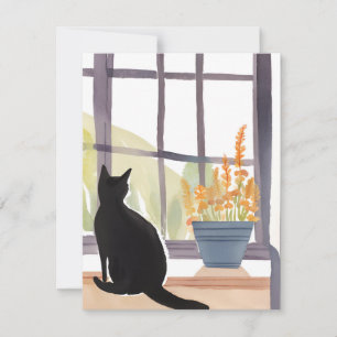 Katze auf Fensterbank Silhouette Aquarell Dankeskarte
