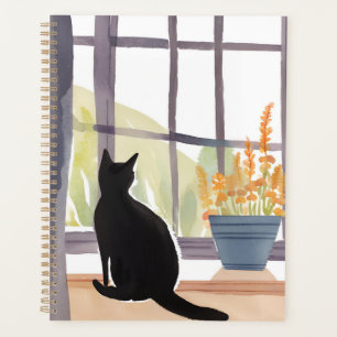Katze auf Fensterbank Silhouette Aquarell Planer
