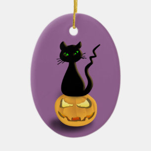 Katze auf hängender Verzierung Kürbis-Halloweens Keramikornament