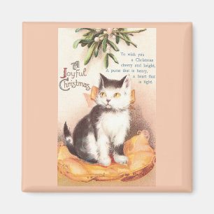 Katze auf Kissen unter dem Mistelzweig Vintage Wei Magnet