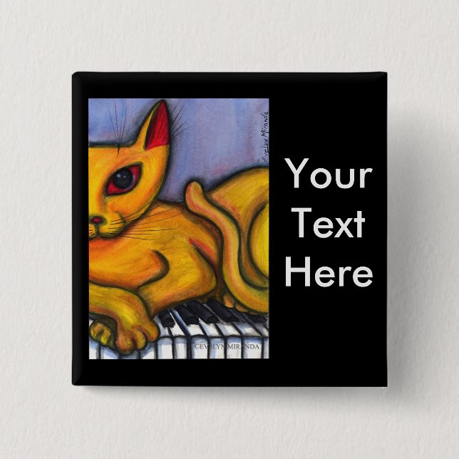 Katze auf Klavier-Tastatur Button (Vorderseite)