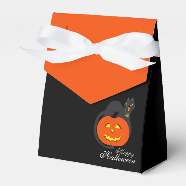 Katze auf Kürbis, Halloween Geschenkschachtel (Vorderseite)