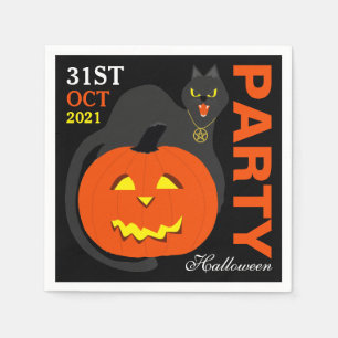 Katze auf Kürbis, Halloween-Party Serviette