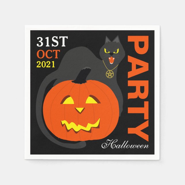 Katze auf Kürbis, Halloween-Party Serviette (Vorderseite)