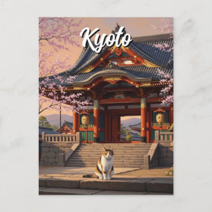 Katze auf Kyoto Tempel Japan Reisen Postkarte