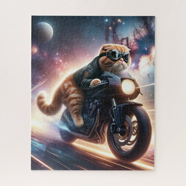 Katze auf Motorrad Puzzle (Vertikal)