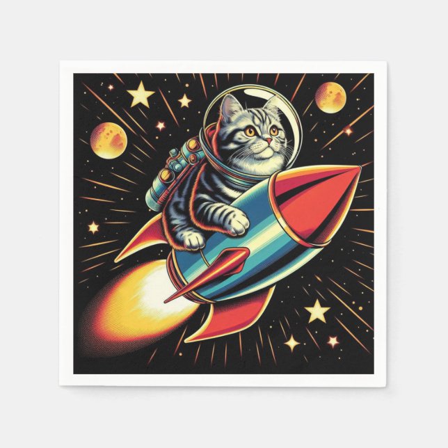Katze auf Raketennacken! Serviette (Vorderseite)