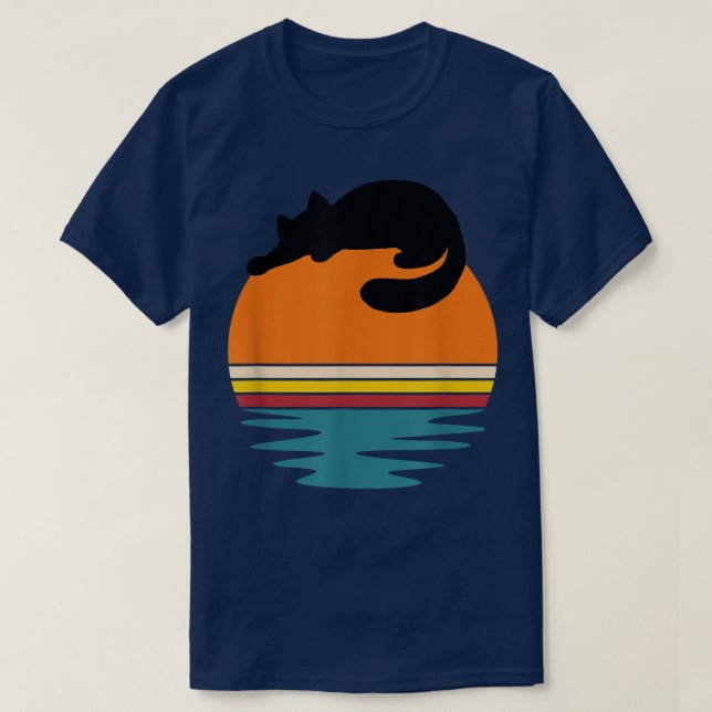 Katze auf Retro-Sonnenuntergang Niedliche Katze T-Shirt (Design vorne)