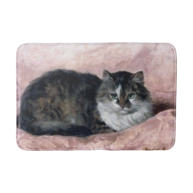 Katze auf rosa Kissen durch Henriëtte Ronner-Knip Badematte (Vorderseite)
