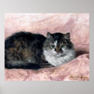 Katze auf rosa Kissen von Henriëtte Ronner Knip Poster