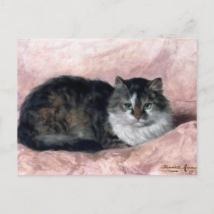 Katze auf rosa Kissen von Henriëtte Ronner Knip Postkarte